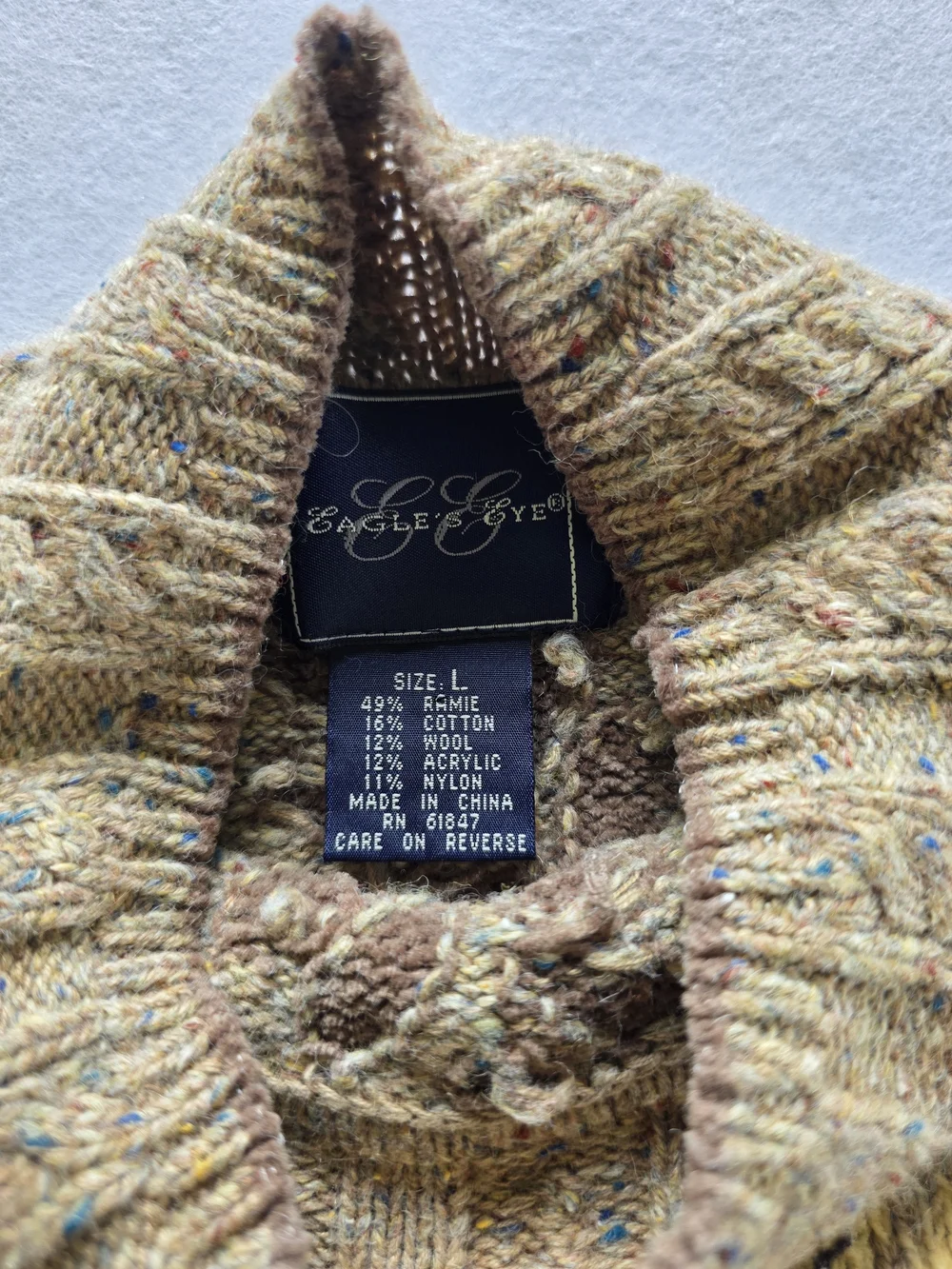 Eagles Eye Vintage Cozy Leaf Print Wool Blend Sweater in Beige and Brown